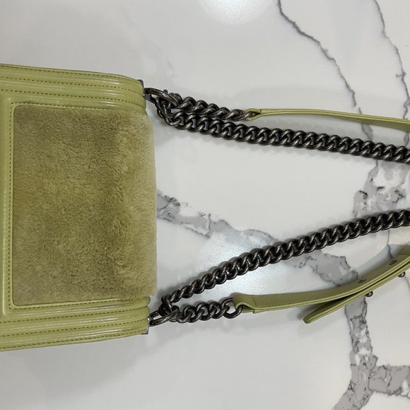 CHANEL Boy Small Light Green Lambskin Rabbit Fur - Picture 6 of 10
